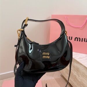 Women's Miu Miu Black Patent Leather Hobo Shoulder Bag ✨